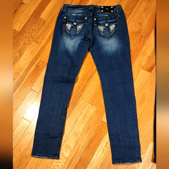 2PC MISS ME JEANS BLING WINGS SIZE 29 SKINNY & BOOT METALLIC NO SEPARATING - Picture 3 of 16